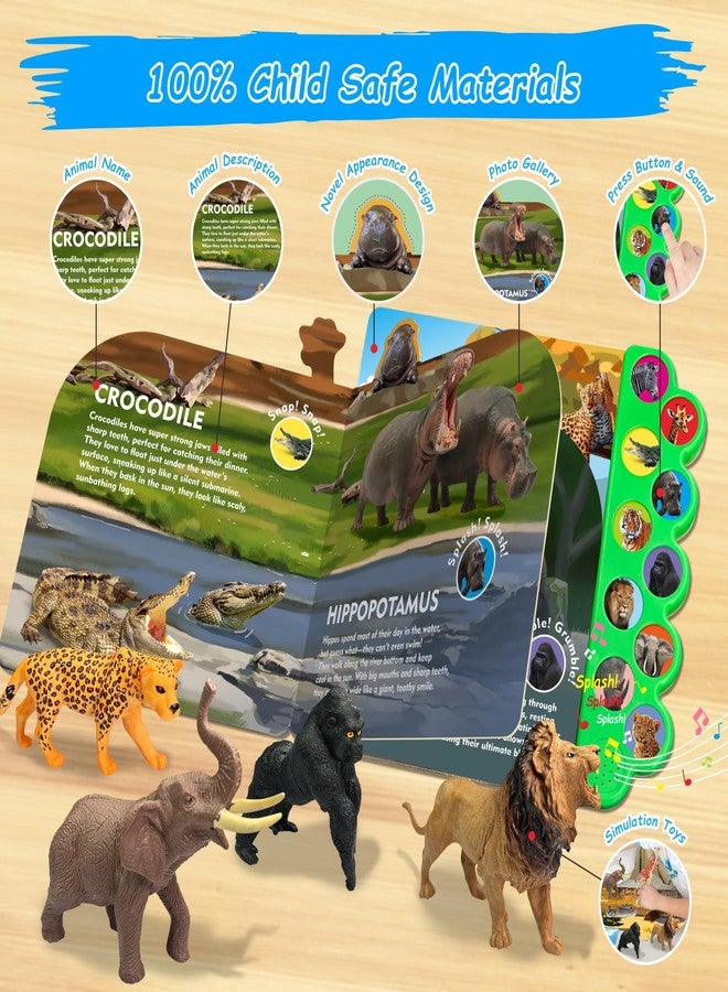 iGRATENS Safari Animals Figures Toys with Sound Books, 10PCS Realistic Jungle Animals Figures & Safari Animals Book with 10 Buttons, Zoo Animal Toys, Learning Toy for 3+ Year Old Boys, Girls, Kids - Image 5